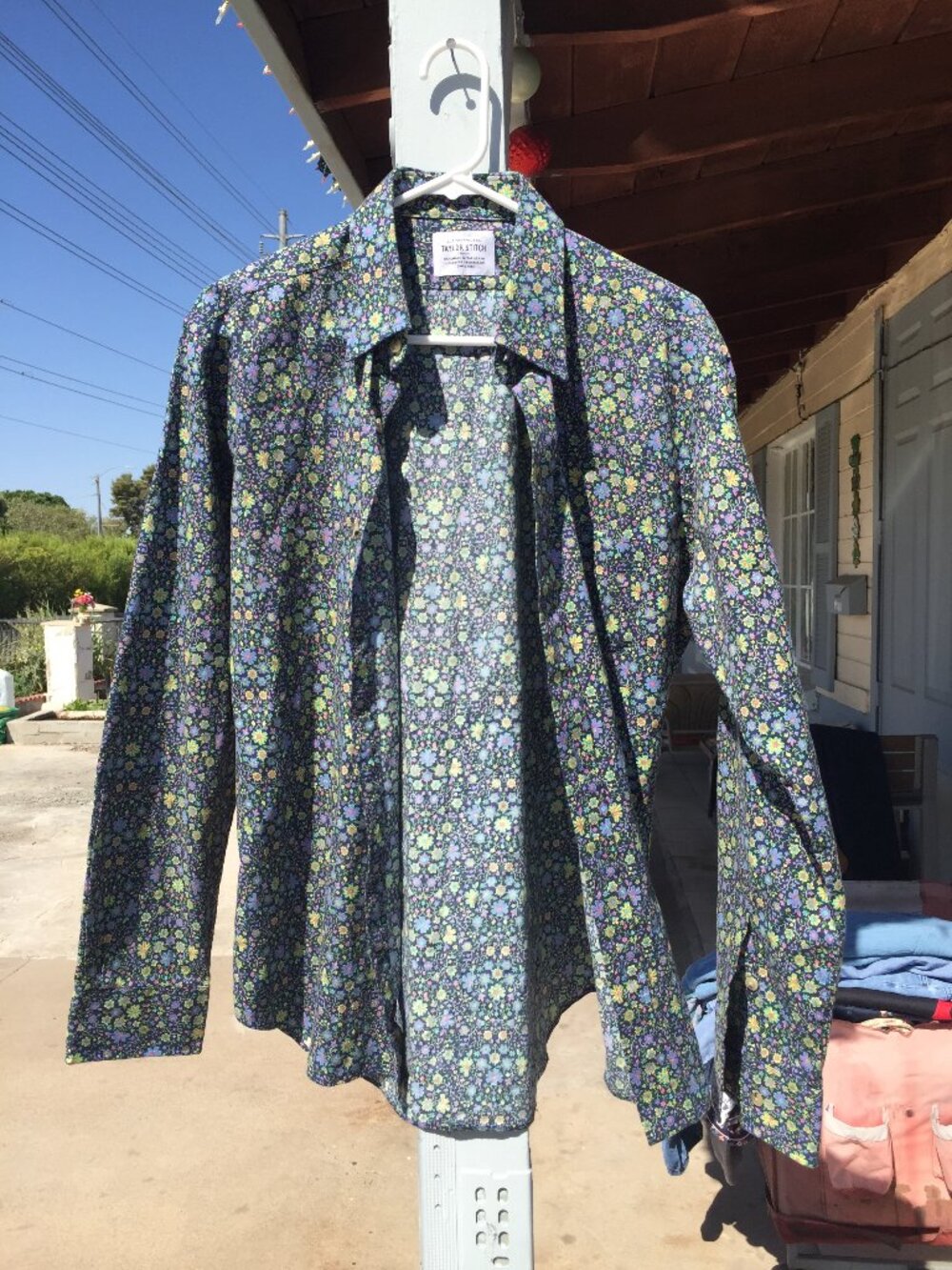 Taylor Stitch L. Gambert Handmade USA Floral Shirt Men Large Navy Vtg Slim Fit